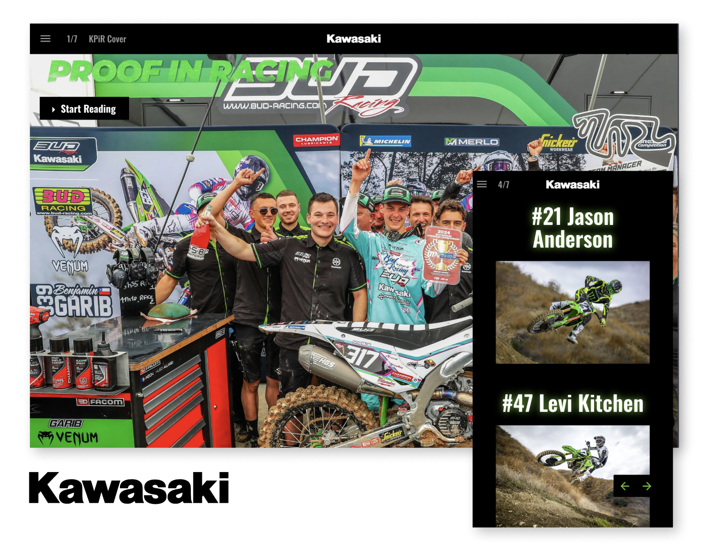 Kawasaki Newsletter proof in racing example